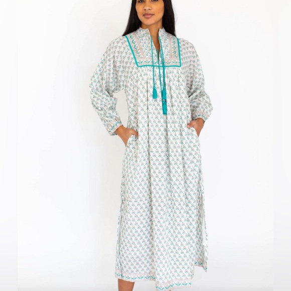 Marea Kaftan White Teal Grey Multi XS NWT - Picture 2 of 6
